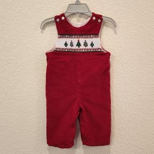 Red Corduory Jumpsuit Holiday Christmas Tree Overalls Baby Size 6M